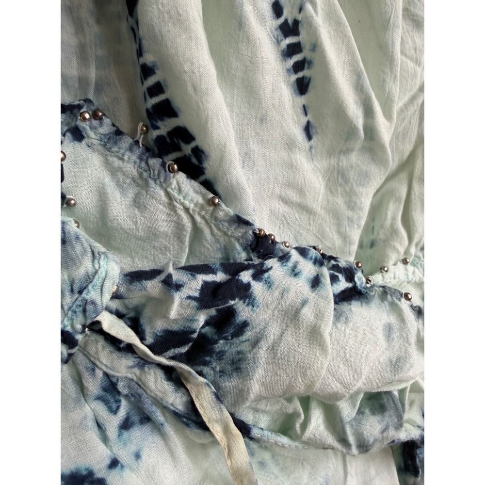 Free People Tie Dye Alligator Tank Blue Beaded Ruffle‎ Peplum XS - Picture 5 of 12